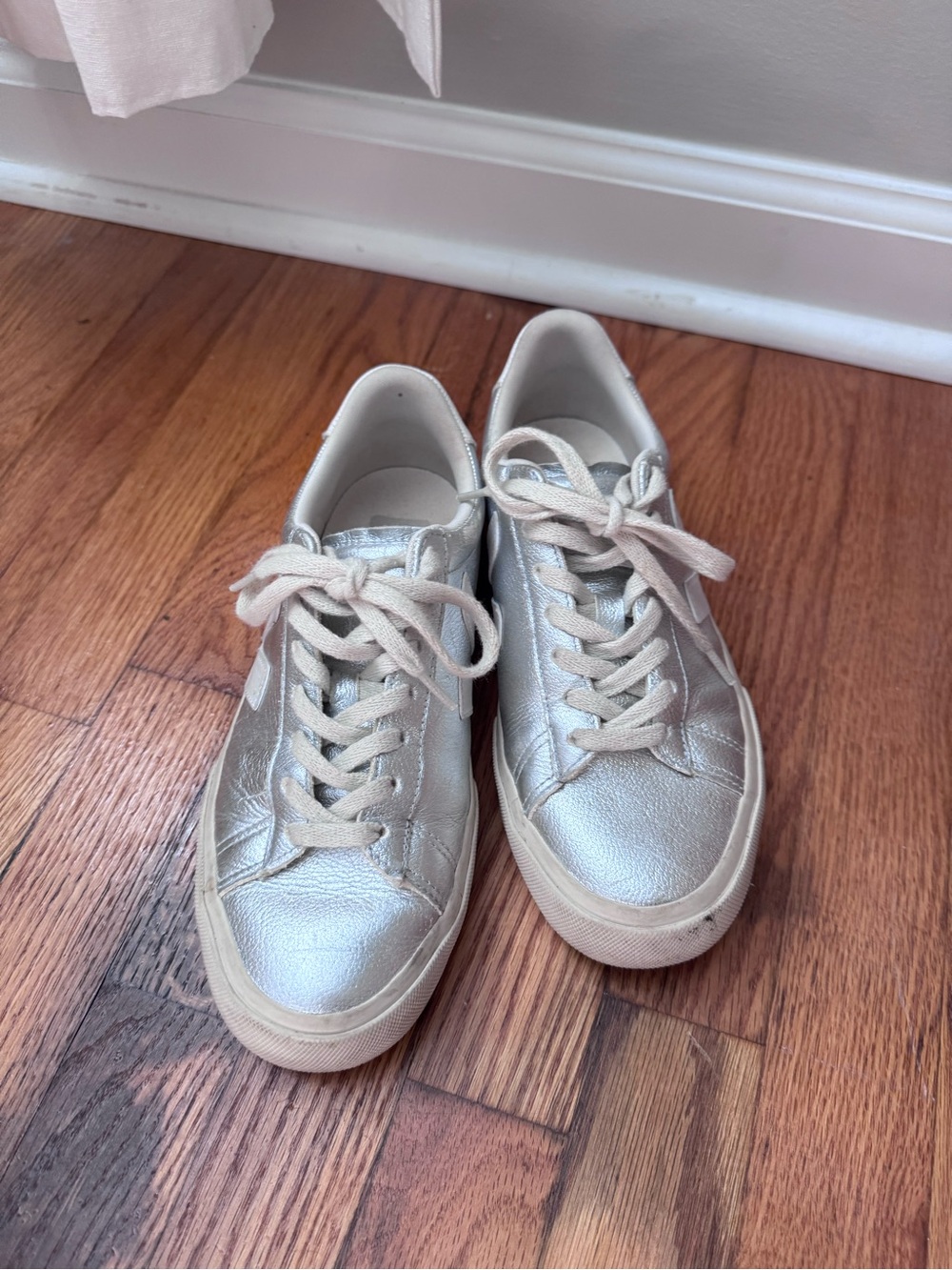 Veja Silver Metallic Lace-Up Sneakers